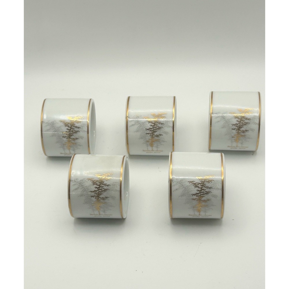 Vintage Japanese Porcelain Cigarette Holder Set Of 5 Fukagawa Arita Gold MCM